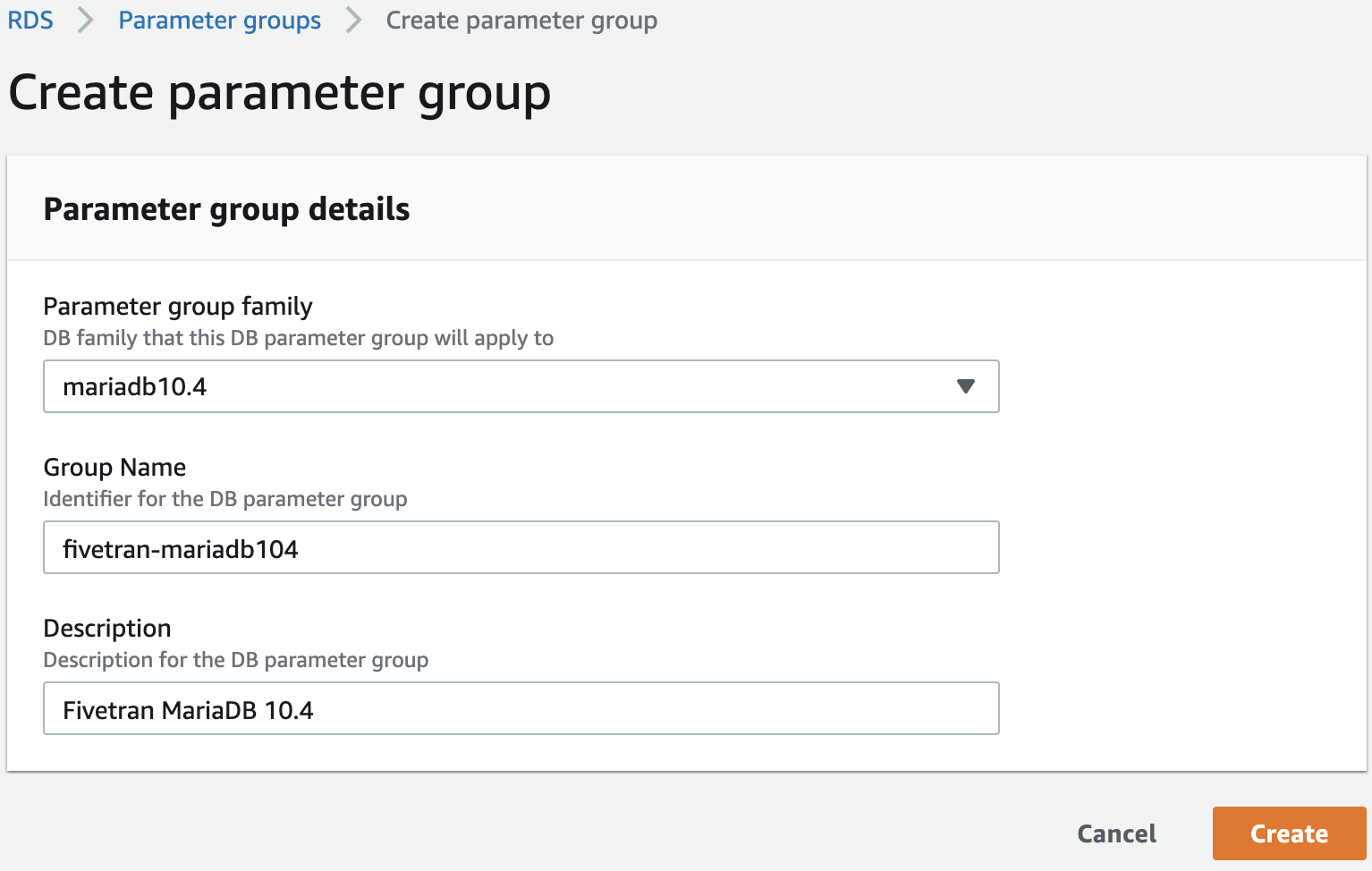 MariaDB-rds-030-Parameter-Group-Family