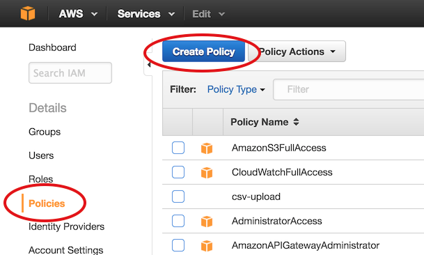 braze-setup-guide-s3-Click "Policies", then "Create Policy"