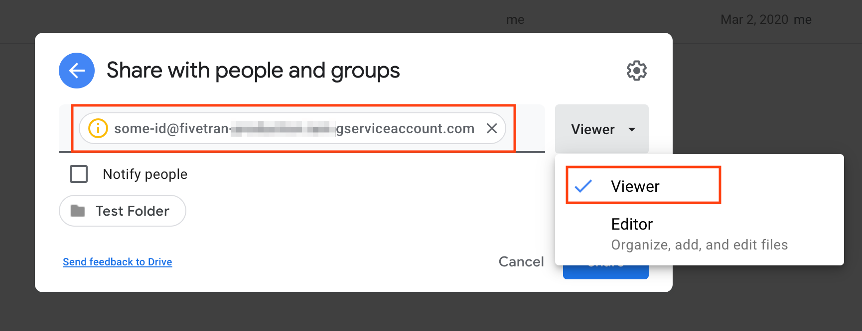 Add service account to Google Drive