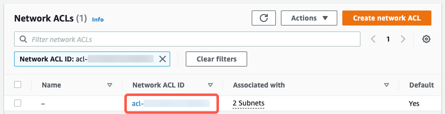 Click network acl ID