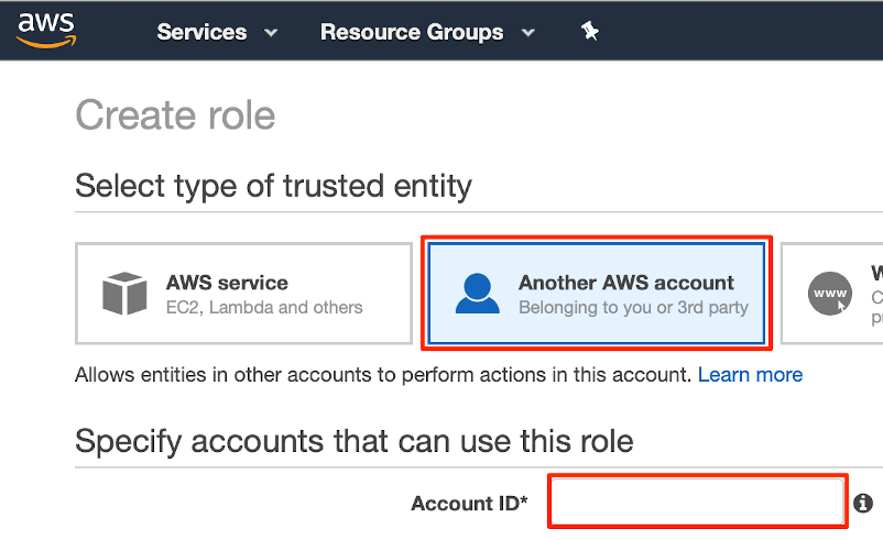 Select "Another AWS Account"