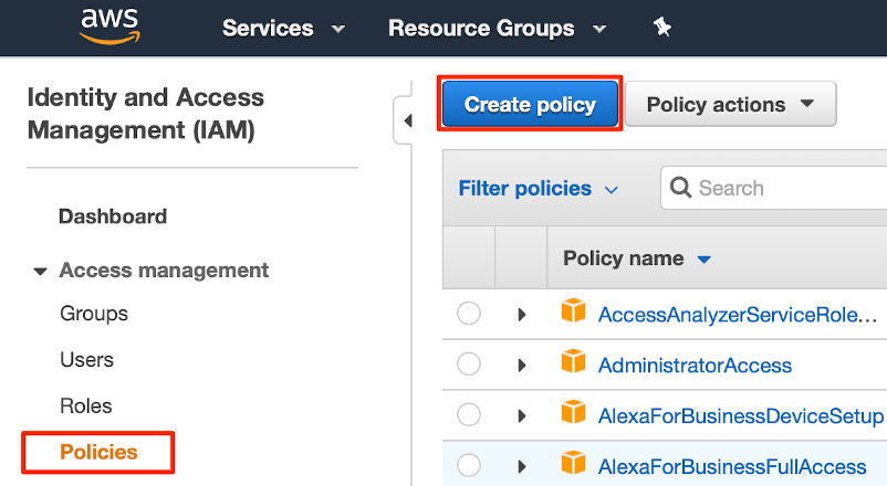 aws-s3-Click "Policies", then "Create Policy"