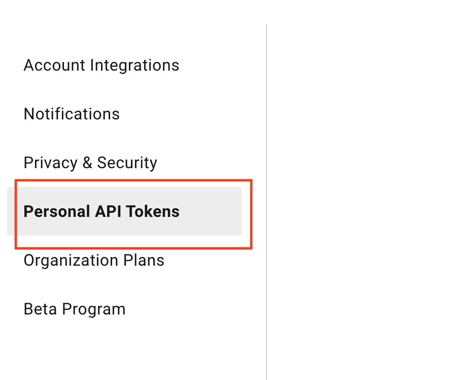 Click on Personal API Tokens