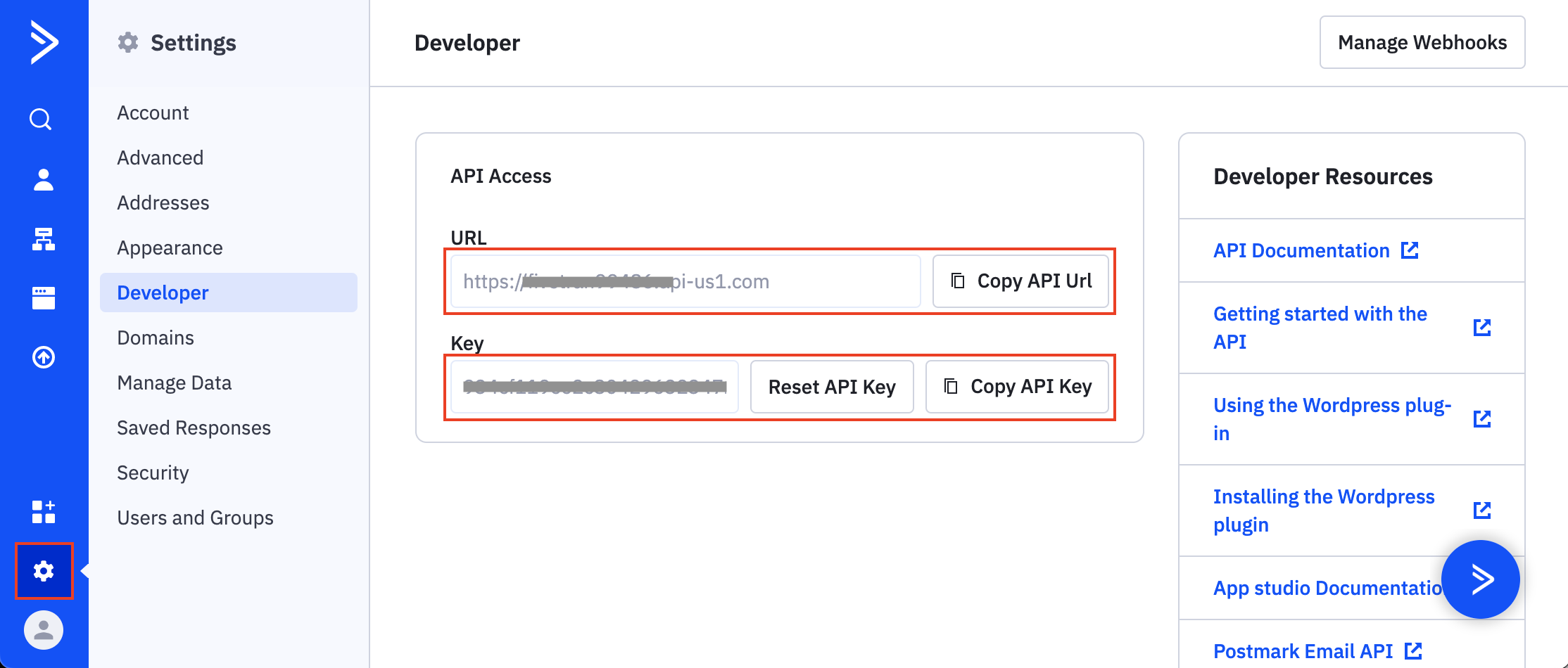 Copy API URL and API Key