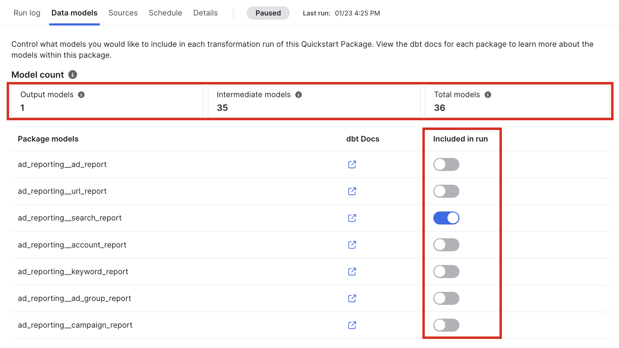 Data Models tab