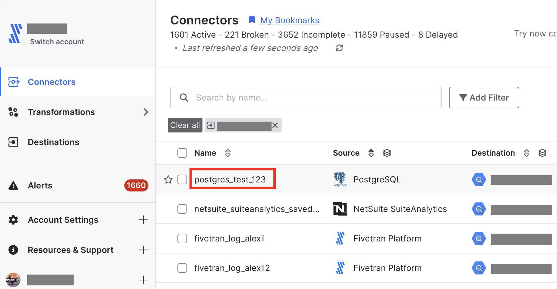 Find connector with incomplete configuration by name