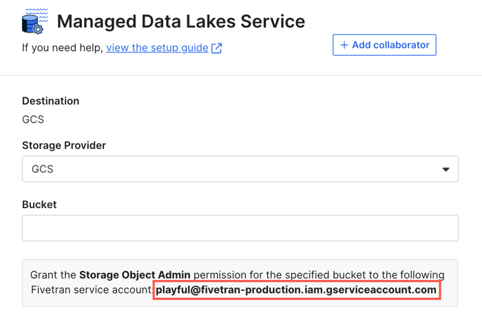 Find Fivetran service account name