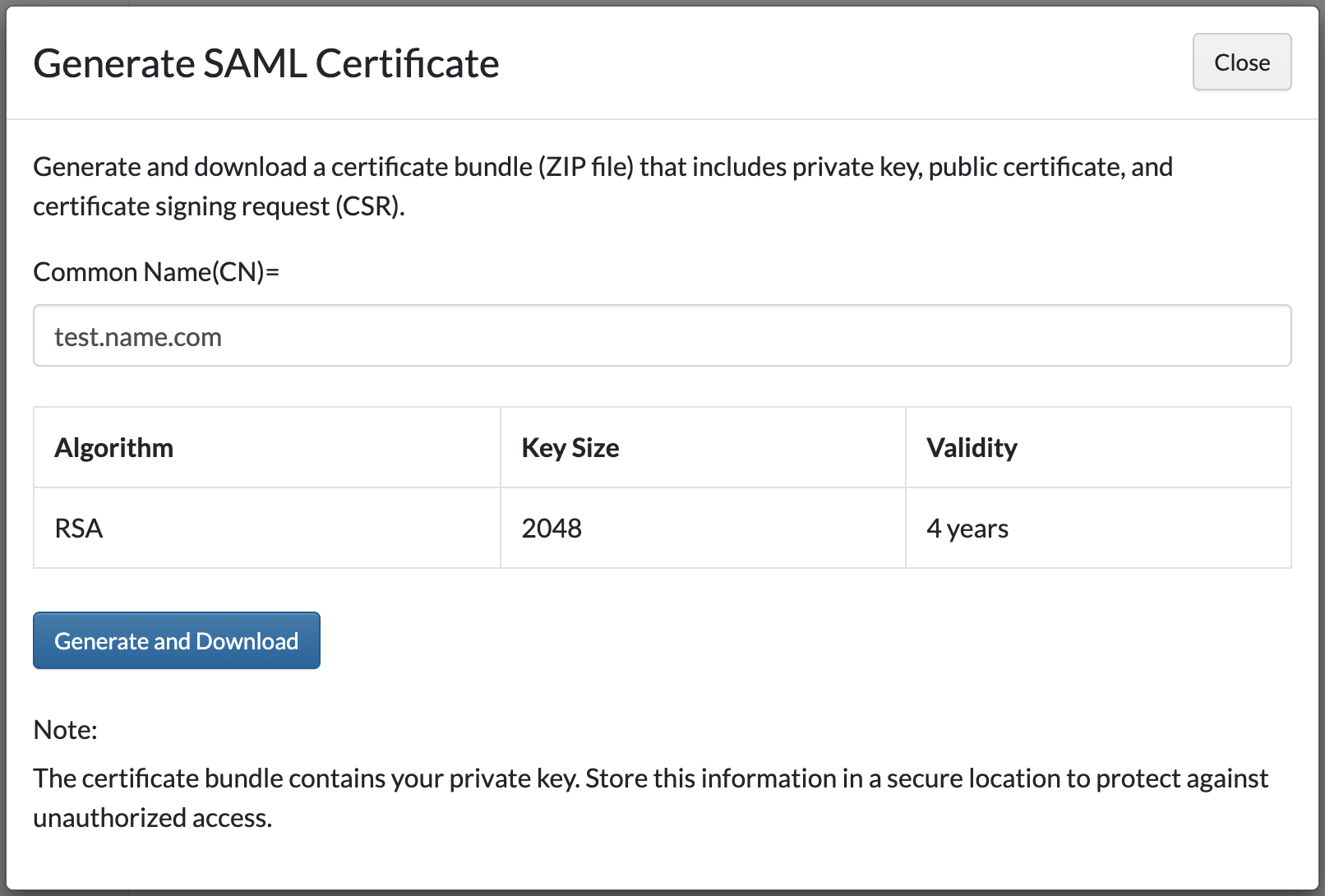Generate SAML Certificate
