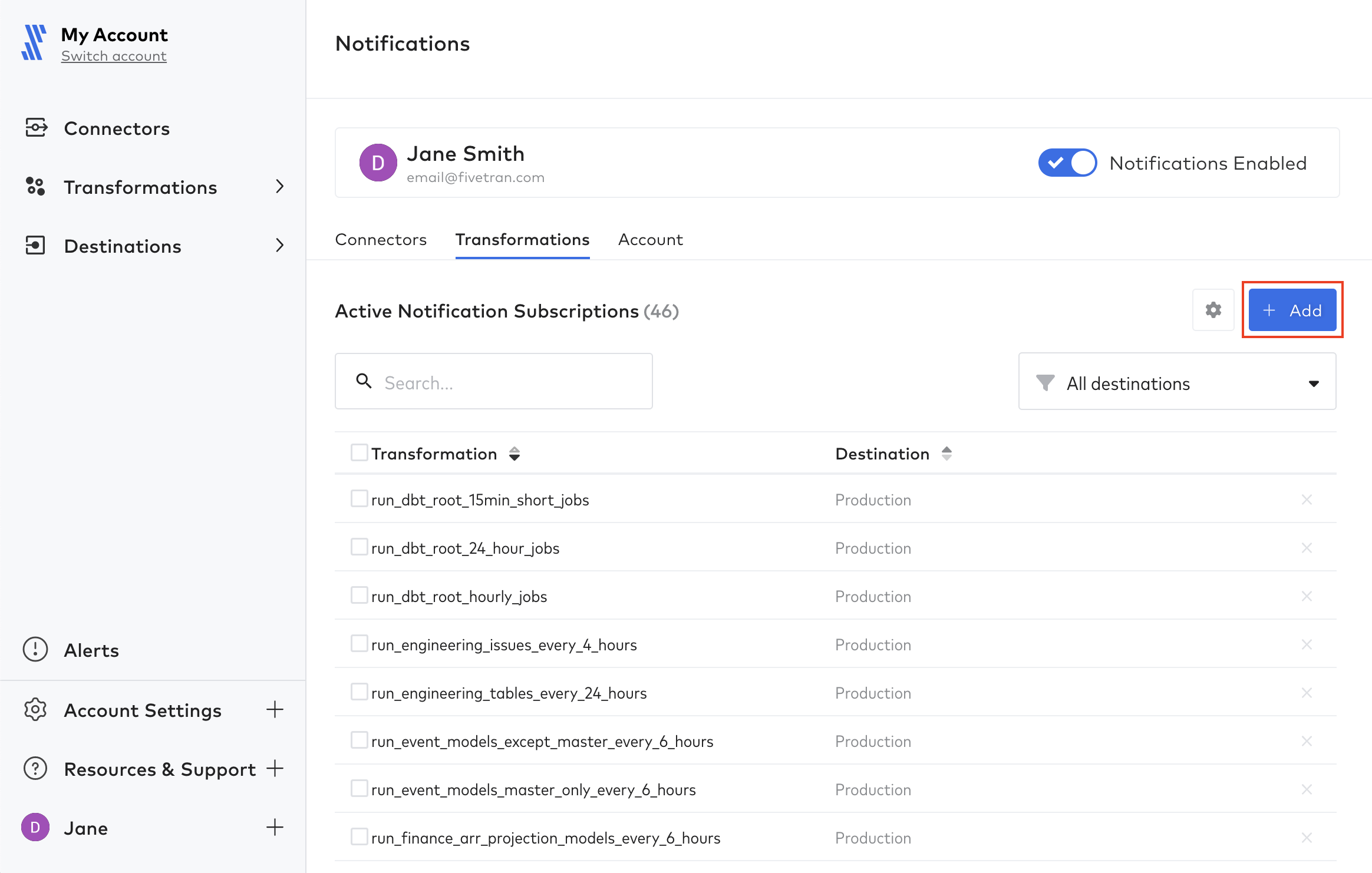 Add transformations to notification subscription