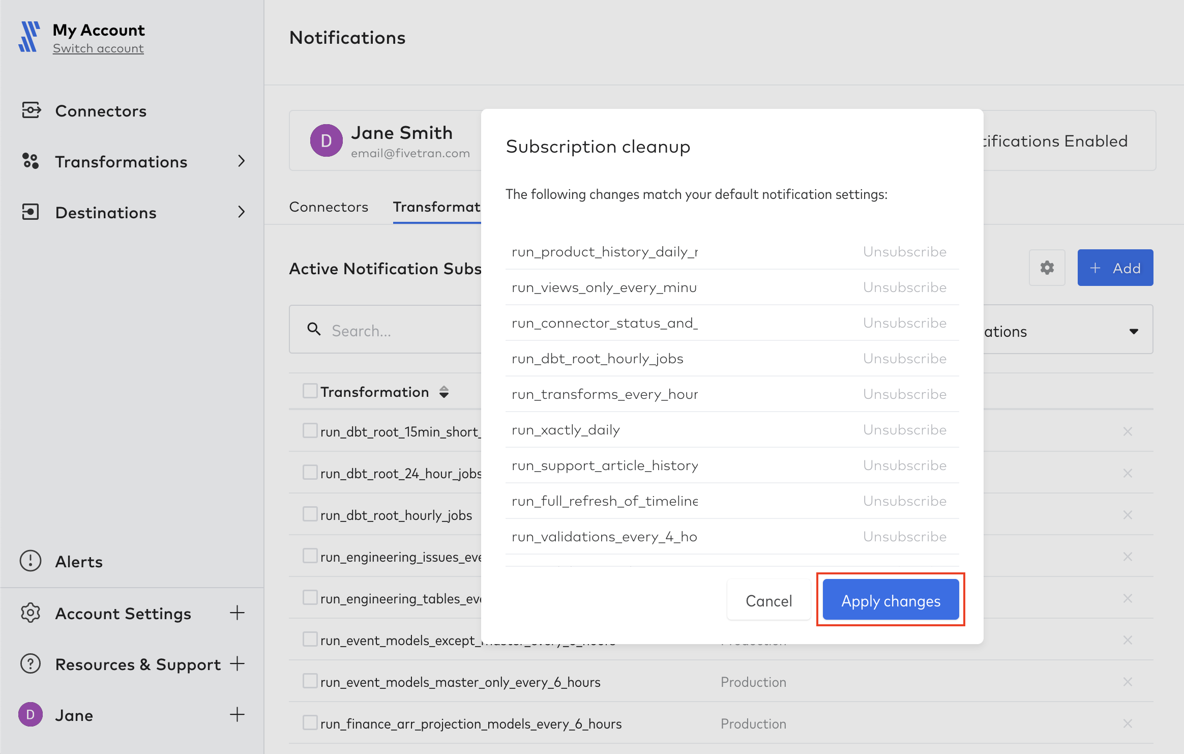 Clean up transformation subscriptions