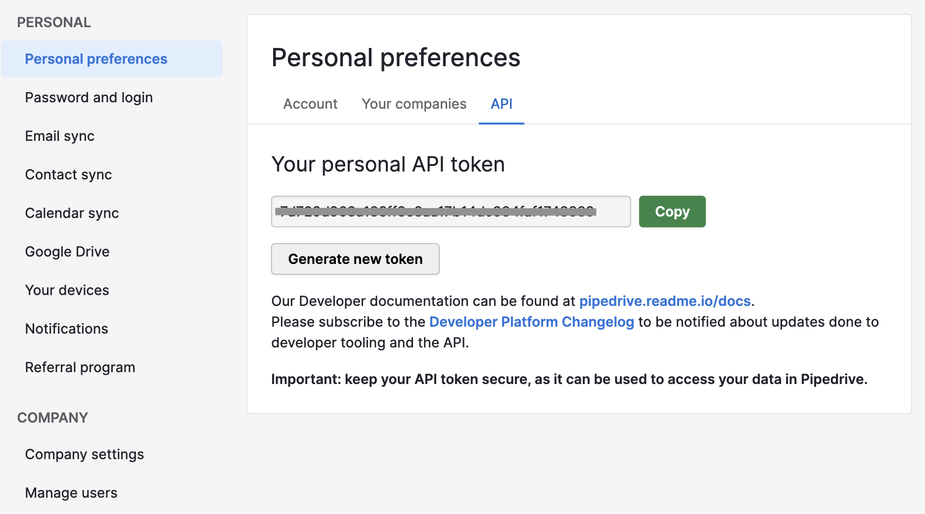 Find your personal API token