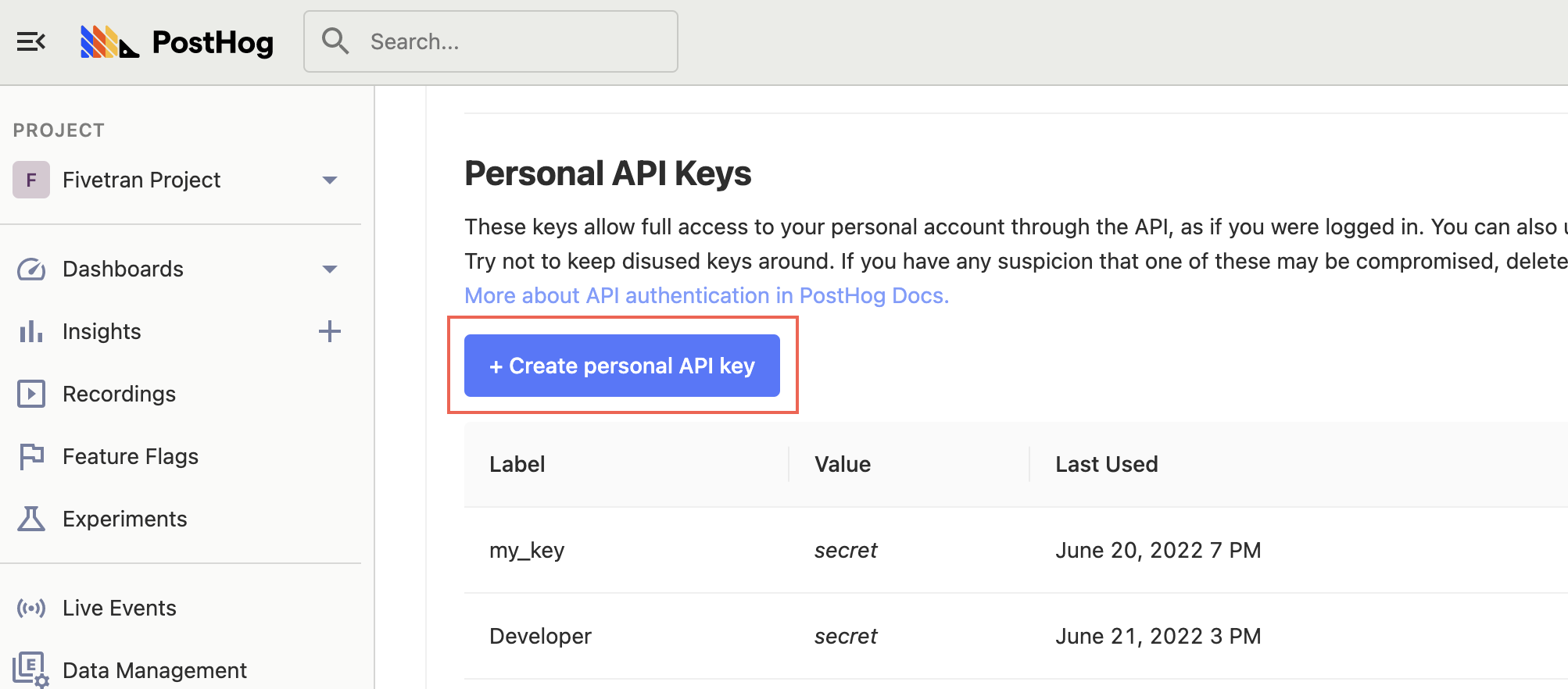 Personal API Keys