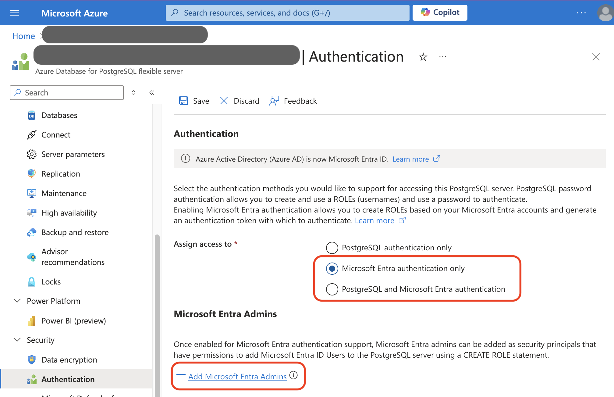 Postgres-azure-add-entra-admin-tab