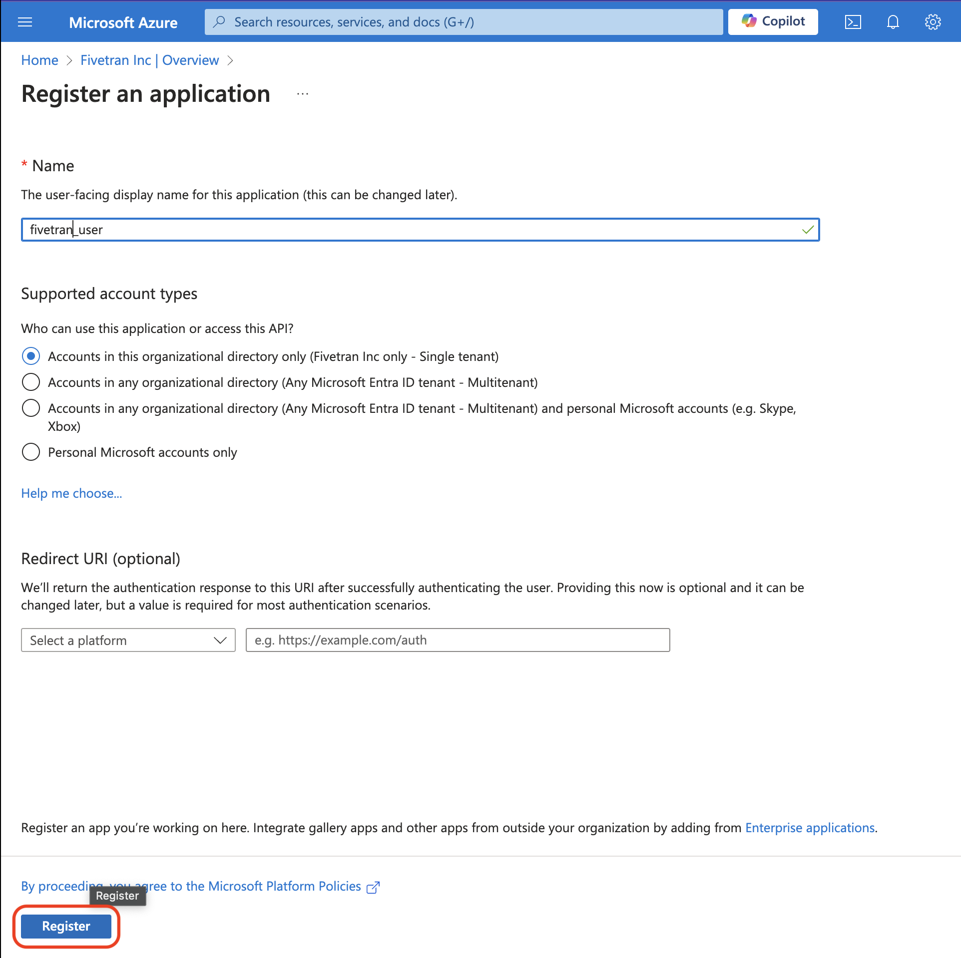 Postgres-azure-create-app-registration-tab