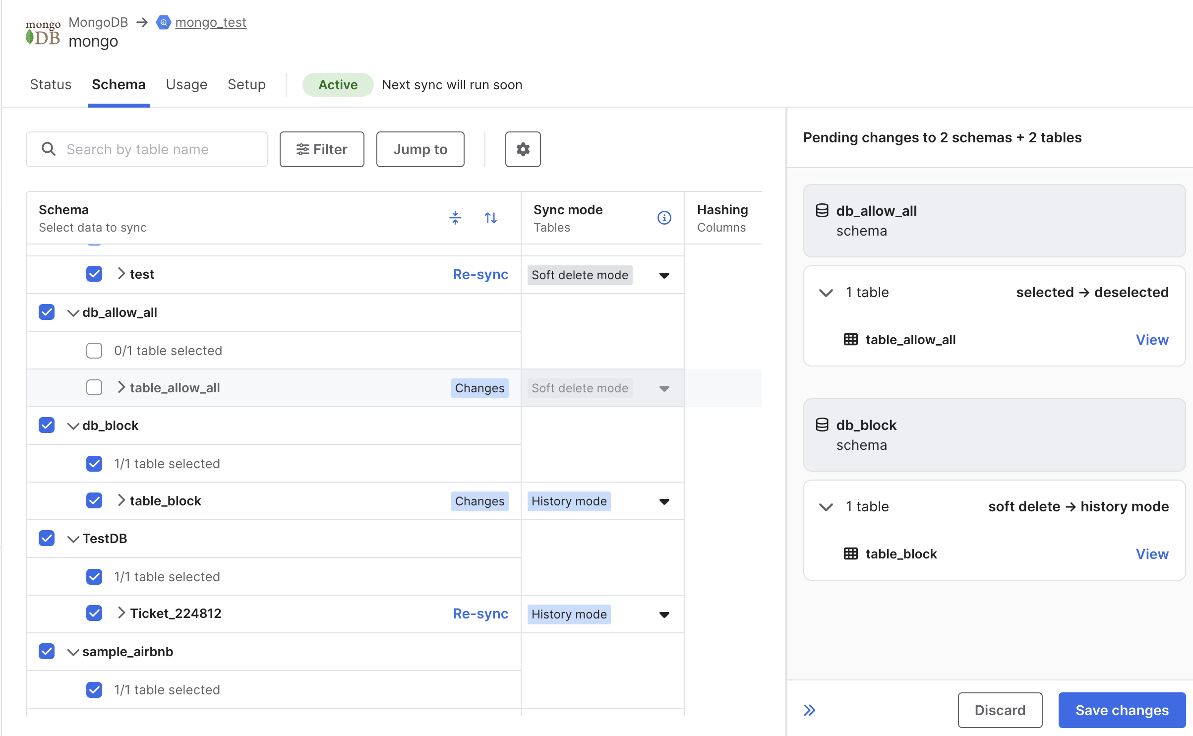 Schema tab review changes