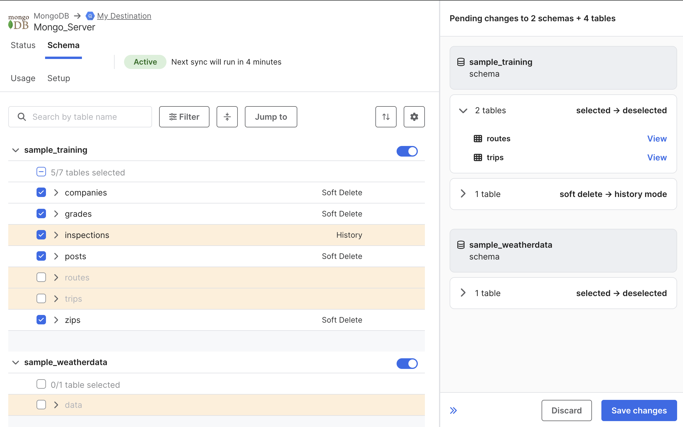 Schema tab review changes