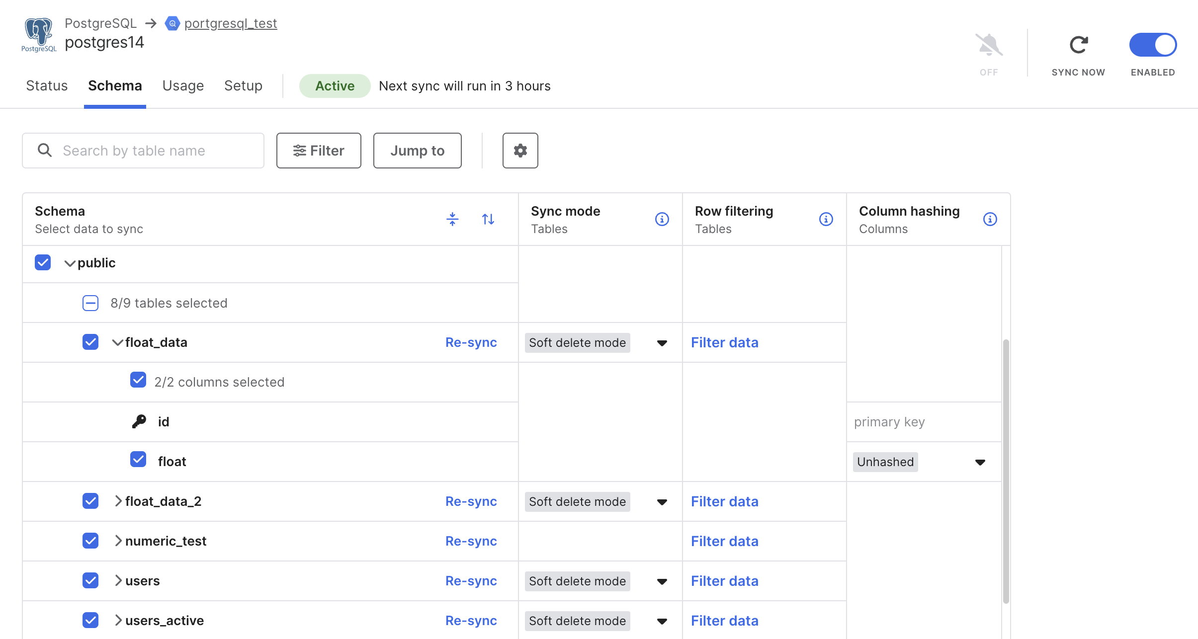 Schema tab view