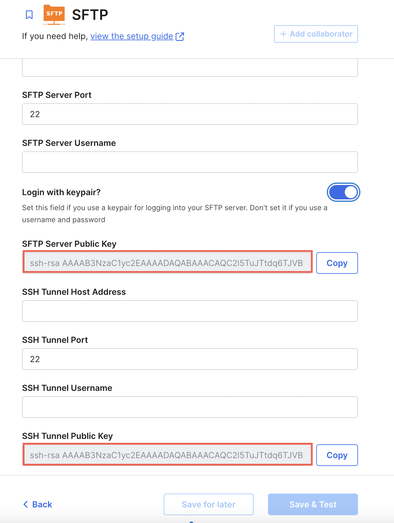 Connector setup page