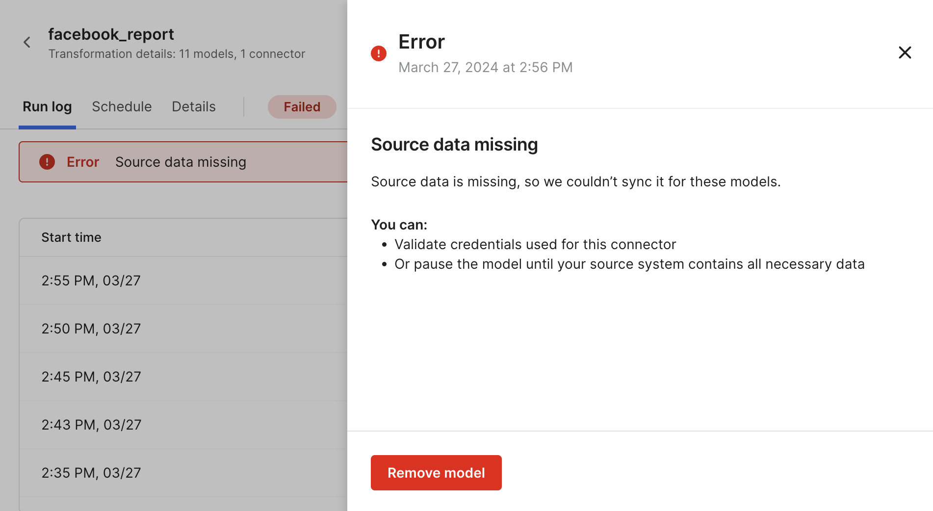 Source data missing error