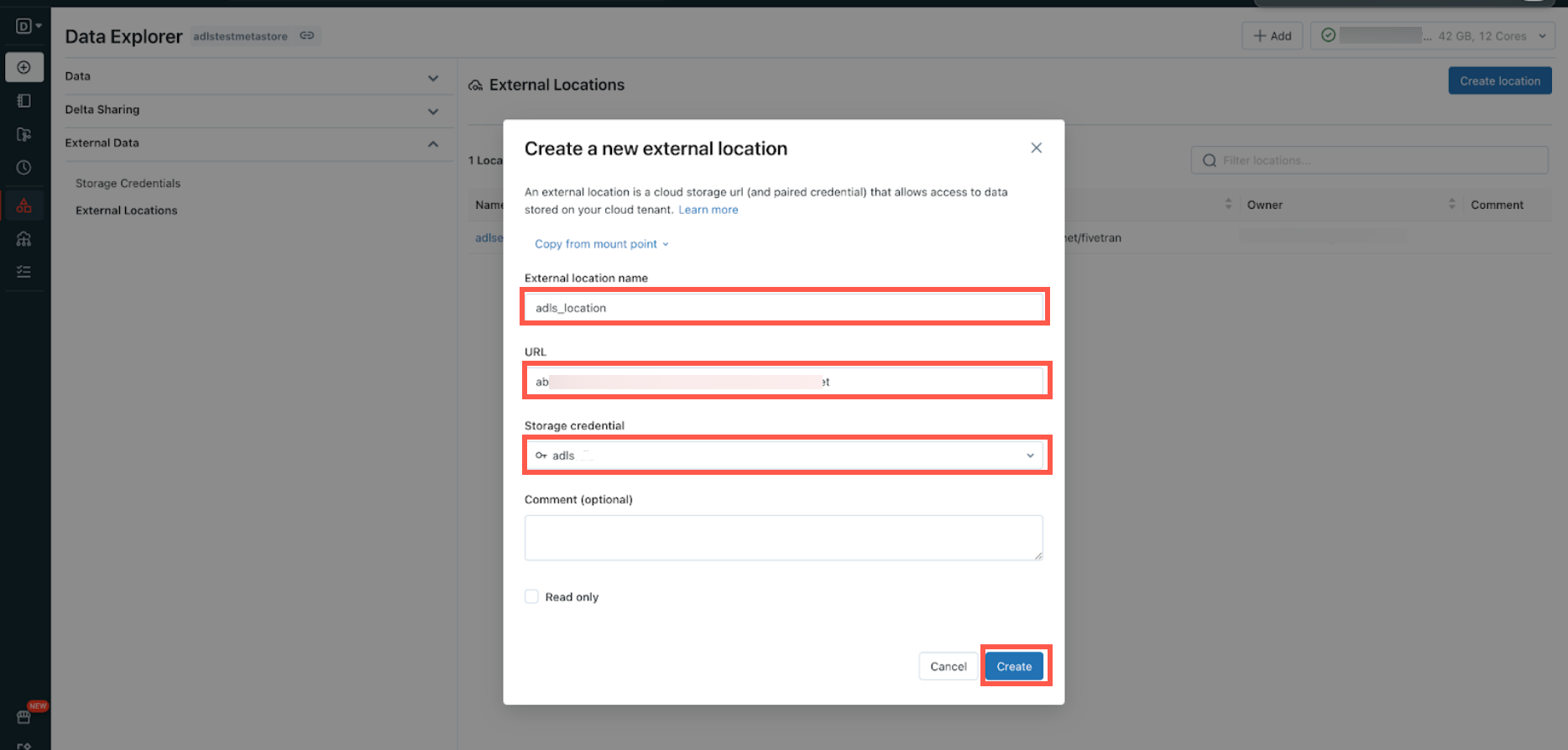 Create external location