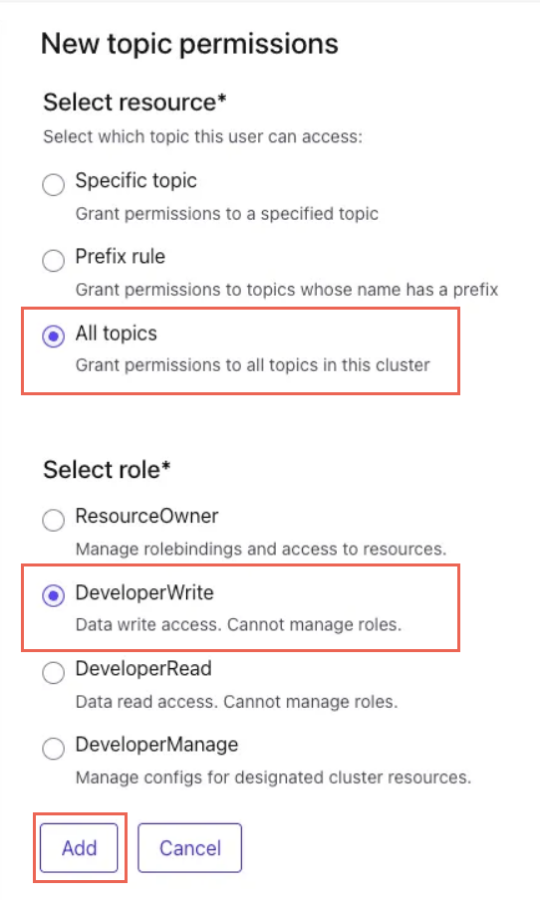 Assign cluster topic permissions