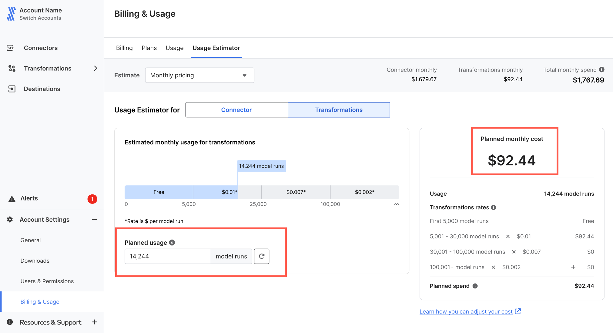 transformations usage estimate