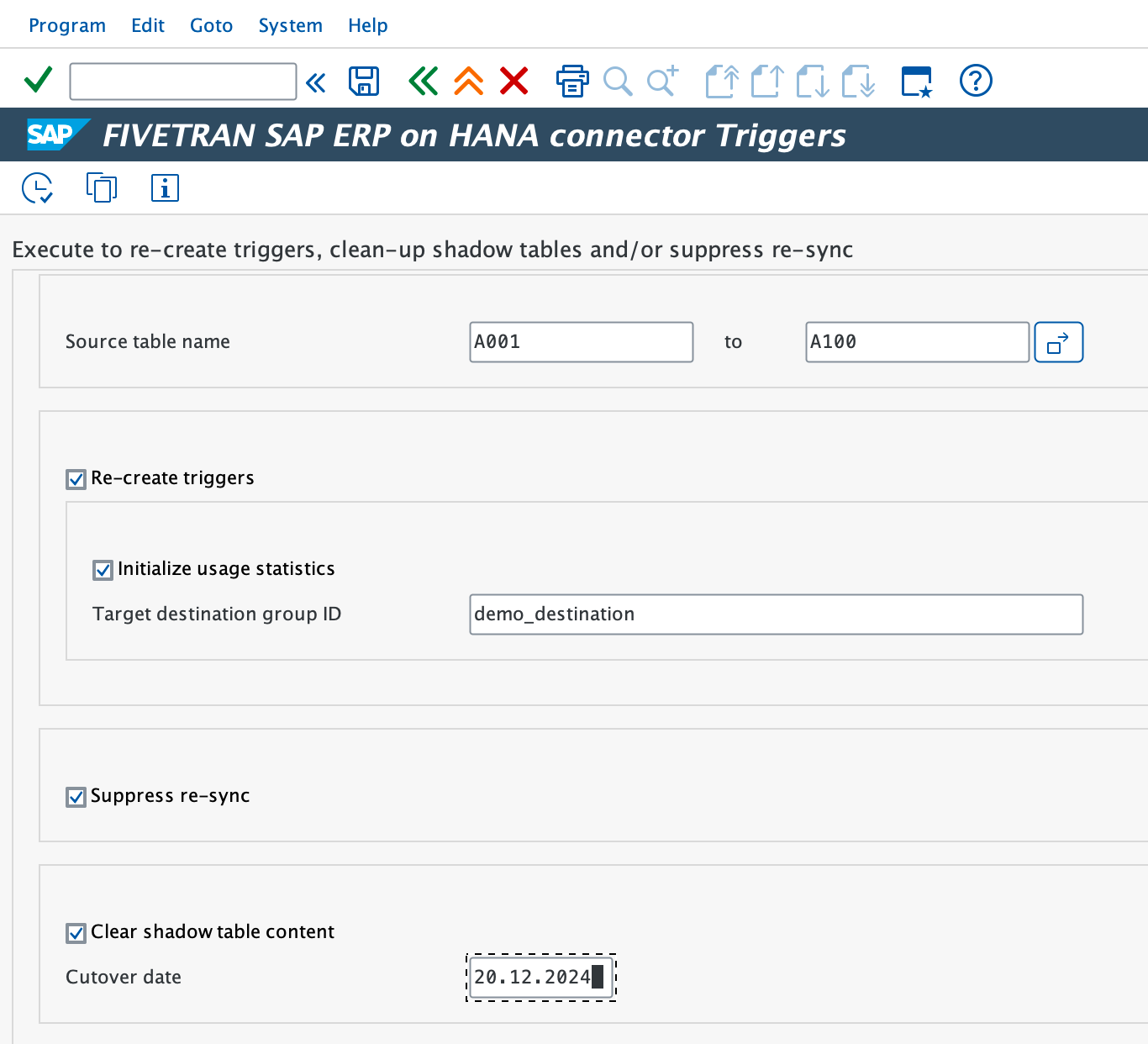 Trigger management screen